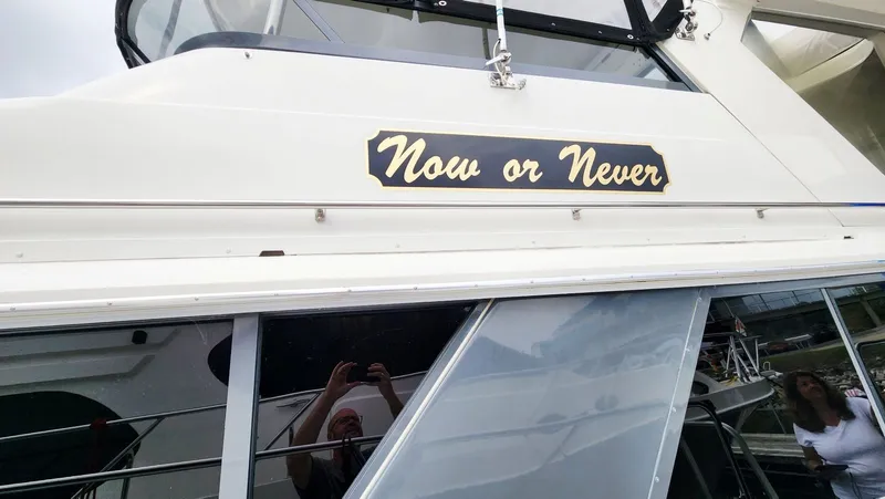 Now Or Never Yacht Photos Pics 1995 Carver 440 Aft Cabin Motor Yacht with "Now or Never" nameplate.