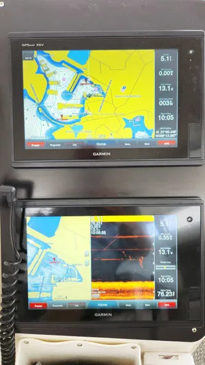 Now Or Never Yacht Photos Pics Garmin navigation screens on a 1995 Carver 440 Aft Cabin Motor Yacht.