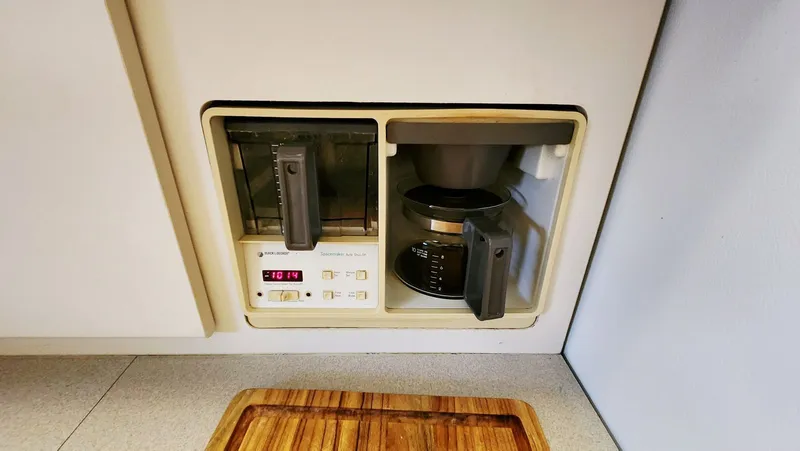 Now Or Never Yacht Photos Pics Built-in coffee maker on 1995 Carver 440 Aft Cabin Motor Yacht.