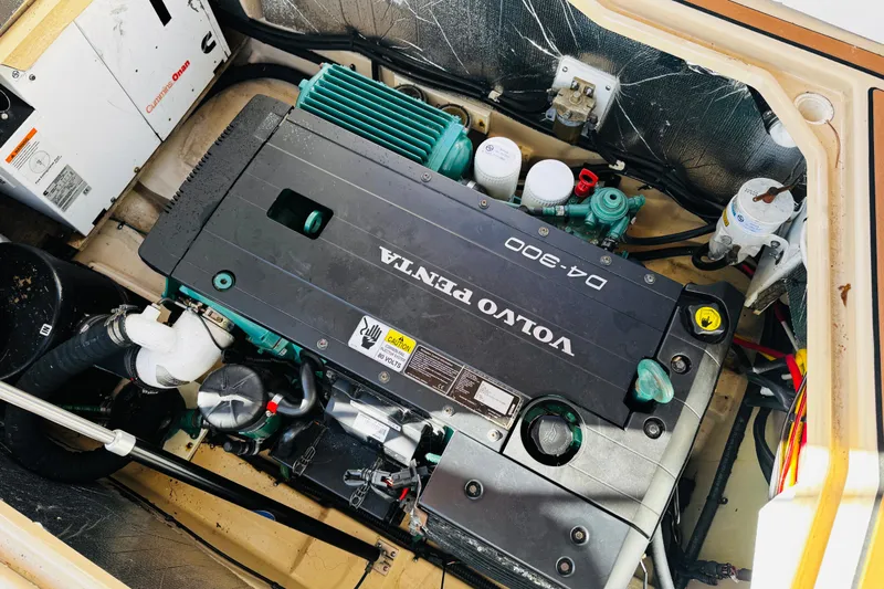 Walrus Yacht Photos Pics Volvo Penta engine in 2012 Ranger Tugs R-31 boat, showcasing Cummins Onan generator.