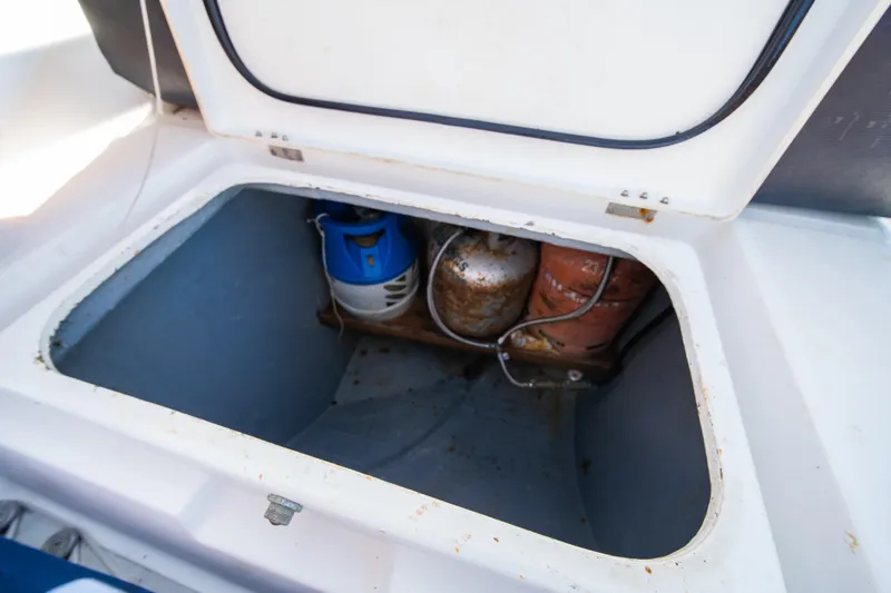  Yacht Photos Pics Storage compartment on a 2007 Lagoon 500 yacht with gas cylinders inside.