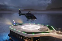 Helicopter landing on yacht helipad at night, Project Raptor 2028.