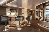 Luxurious yacht interior with modern bar and seating, Custom Project Raptor 2028.