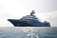 Luxurious Custom Project Raptor yacht, 2028 model, sailing on open sea.
