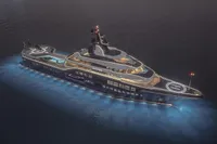 Luxurious 2028 Custom Project Raptor yacht with illuminated deck and sleek design.