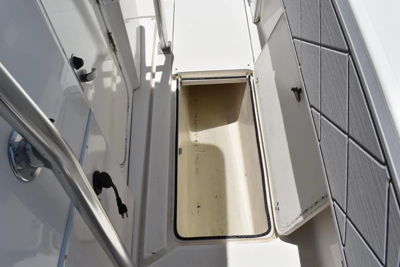 Harry's Dream Yacht Photos Pics Open storage compartment on a 2005 Fountain 38 Sportfish CC Tournament boat.