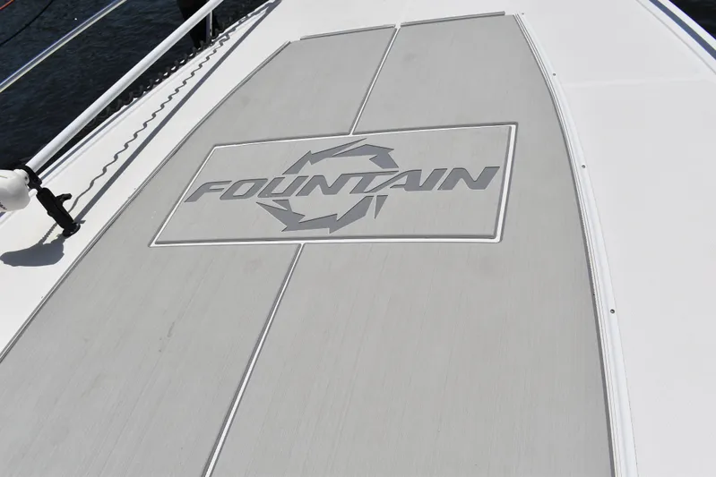 Harry's Dream Yacht Photos Pics Deck of 2005 Fountain 38 Sportfish CC Tournament boat with logo.