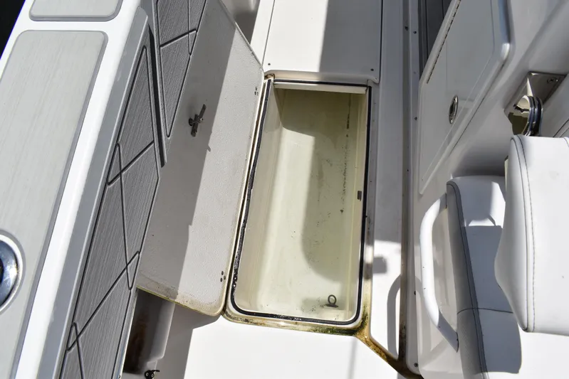 Harry's Dream Yacht Photos Pics Open storage compartment on a 2005 Fountain 38 Sportfish CC Tournament boat.