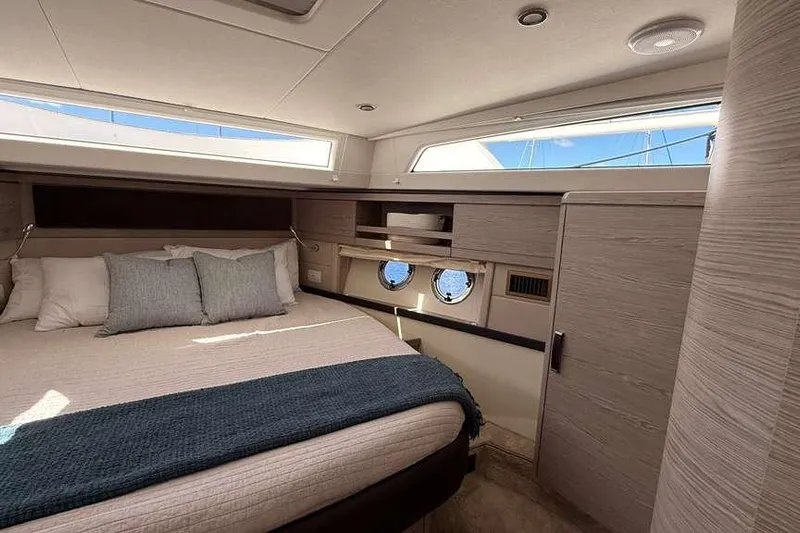 Electric Summer Yacht Photos Pics Luxurious cabin interior of 2024 Greenline 48 Fly Hybrid yacht.