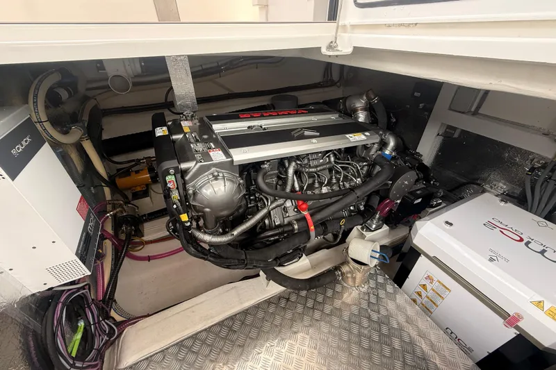 Electric Summer Yacht Photos Pics Engine room of 2024 Greenline 48 Fly Hybrid yacht, showcasing advanced machinery.