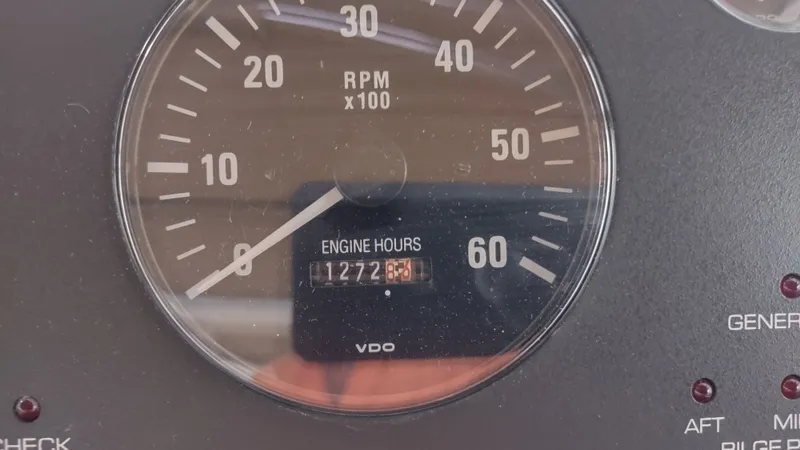  Yacht Photos Pics Close-up of Tiara Yachts 3500 Open 2000 tachometer showing 1272 engine hours.