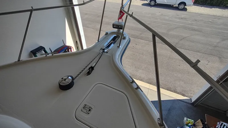  Yacht Photos Pics Bow view of 2000 Tiara Yachts 3500 Open, showcasing anchor chain and deck details.