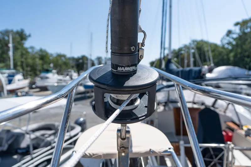Altair Yacht Photos Pics Close-up of rigging on a 2002 Passport 470 Center Cockpit Ketch sailboat.