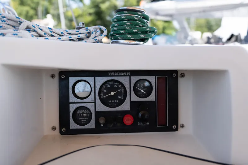 Altair Yacht Photos Pics Yanmar engine control panel on 2002 Passport 470 Center Cockpit Ketch sailboat.