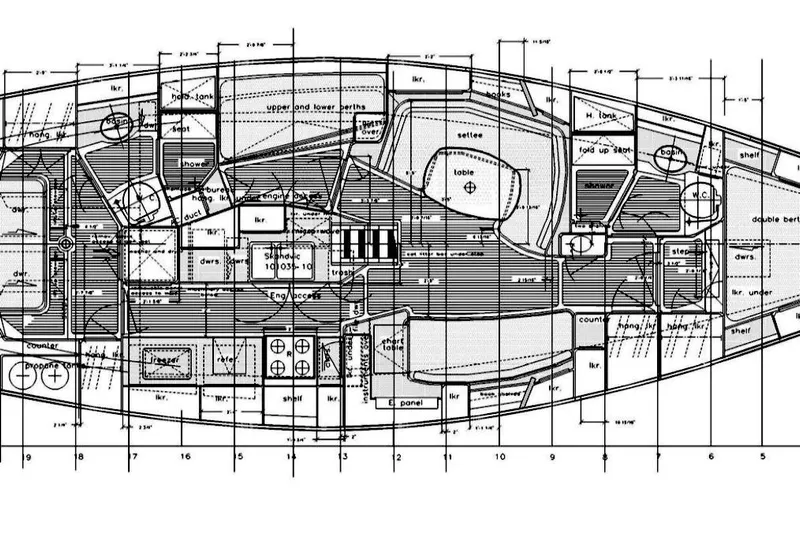 Altair Yacht Photos Pics Blueprint of 2002 Passport 470 Center Cockpit Ketch sailboat interior layout.