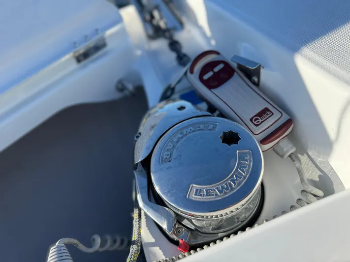 Make It Happen Yacht Photos Pics Lewmar winch on 2022 Jeanneau Leader 9.0 WA boat deck.