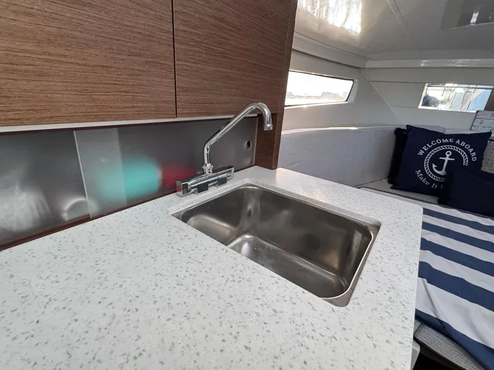 Make It Happen Yacht Photos Pics Modern kitchen area in 2022 Jeanneau Leader 9.0 WA boat.