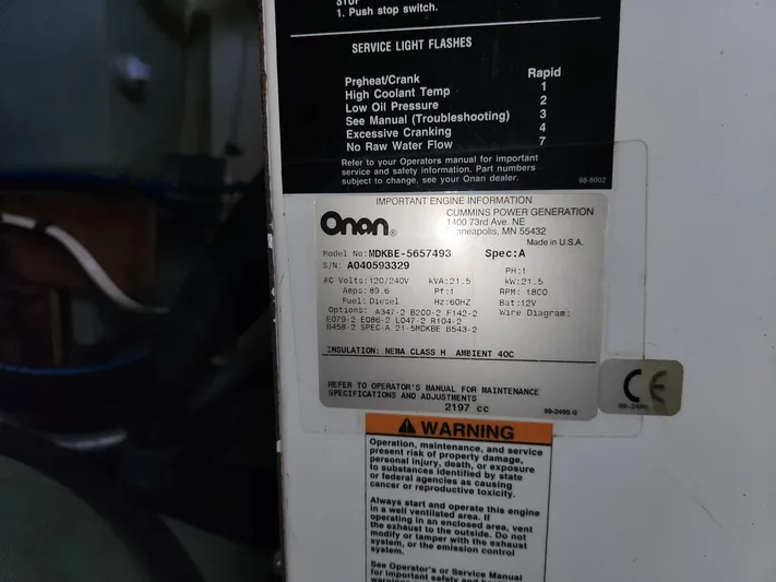  Yacht Photos Pics ```json{  "alt_text": "Onan engine information label on Tuna Rose Brothers 1980 model."}```