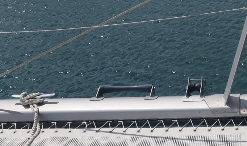 Oe Hani Yacht Photos Pics Deck of 2018 Leopard 58 yacht with ocean view and rigging details.