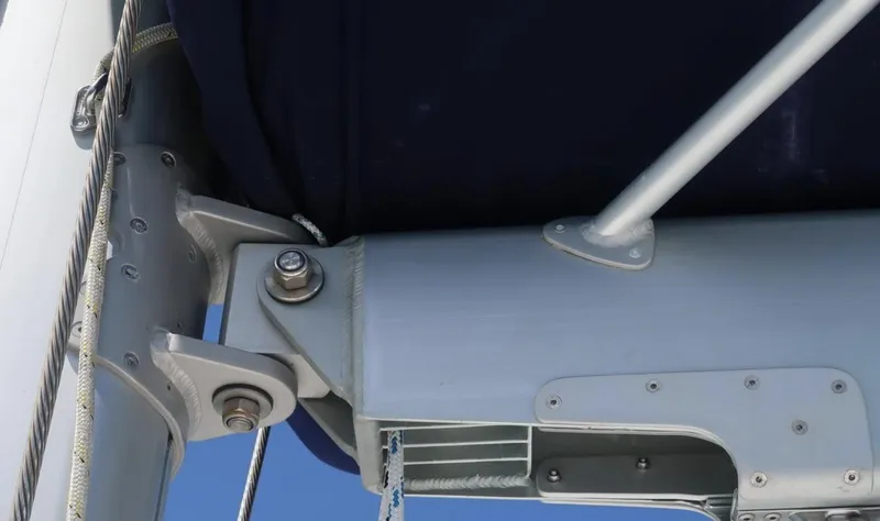 Oe Hani Yacht Photos Pics Close-up of a 2018 Leopard 58 yacht's mast and rigging components.