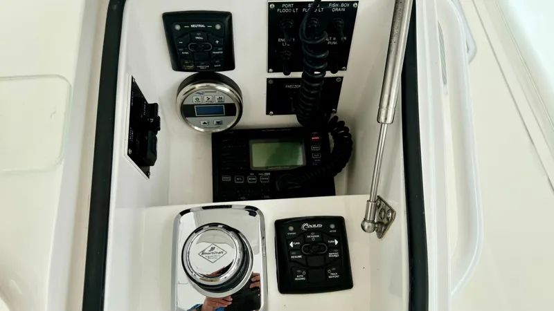  Yacht Photos Pics Control console of a 2012 Viking 42 Open boat.