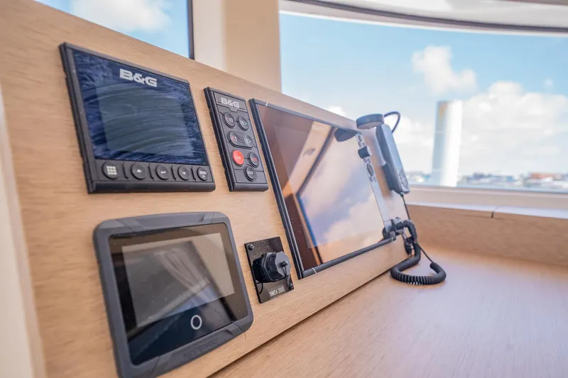 Big Bird Yacht Photos Pics Control panel of 2021 NEEL 47 with navigation and communication equipment.