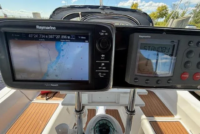  Yacht Photos Pics Navigation system on a 2005 Hunter 38 sailboat with Raymarine displays.