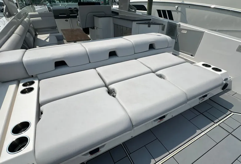 Head Honcho Yacht Photos Pics 2021 Aviara AV36 I/O boat with spacious seating and modern interior design.