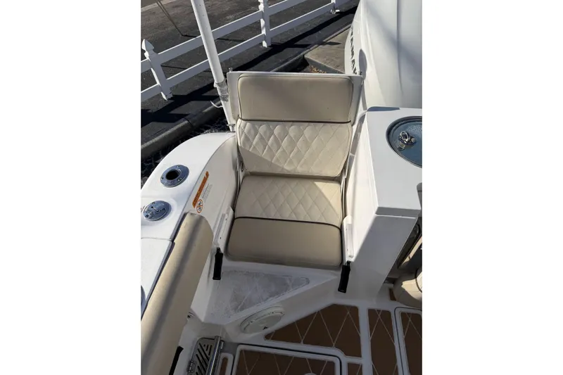  Yacht Photos Pics 2018 Sea Fox 328 Commander boat seat with diamond-stitched upholstery.