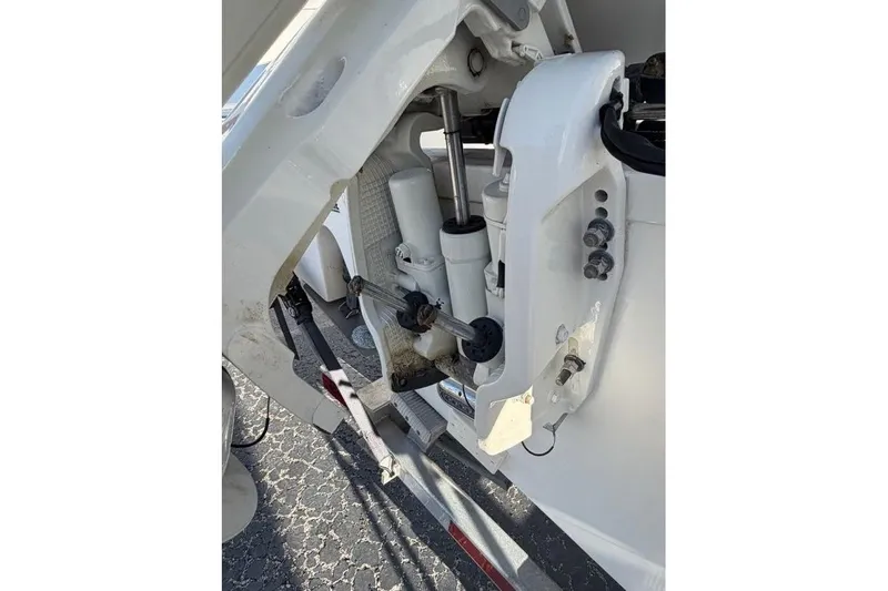  Yacht Photos Pics Close-up of 2018 Sea Fox 328 Commander boat engine components.