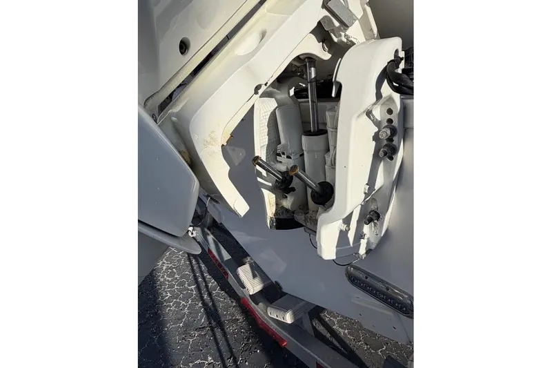  Yacht Photos Pics Close-up of 2018 Sea Fox 328 Commander boat engine components.