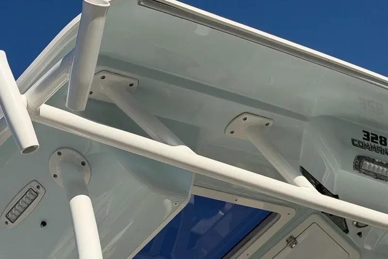  Yacht Photos Pics 2018 Sea Fox 328 Commander boat structure against clear blue sky.