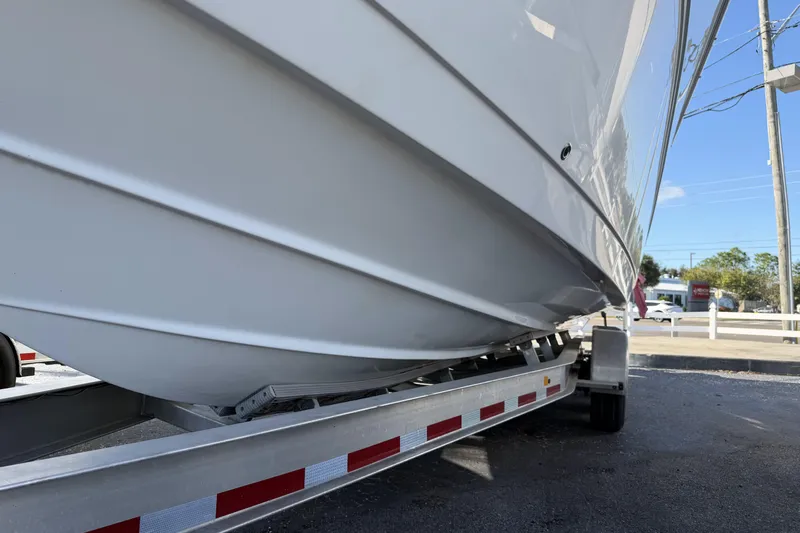  Yacht Photos Pics 2018 Sea Fox 328 Commander boat on trailer, side view.