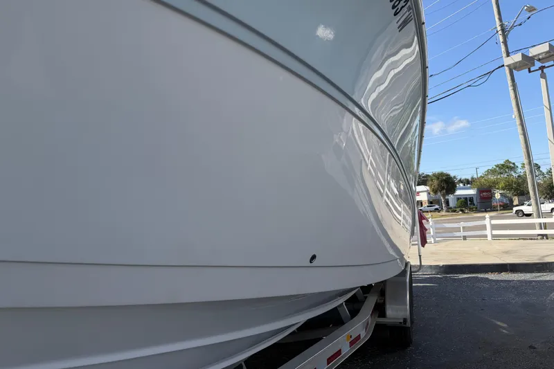  Yacht Photos Pics 2018 Sea Fox 328 Commander boat on trailer, side view, outdoors.