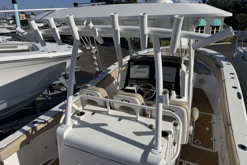  Yacht Photos Pics 2018 Sea Fox 328 Commander boat with Garmin navigation, rod holders, and spacious deck.