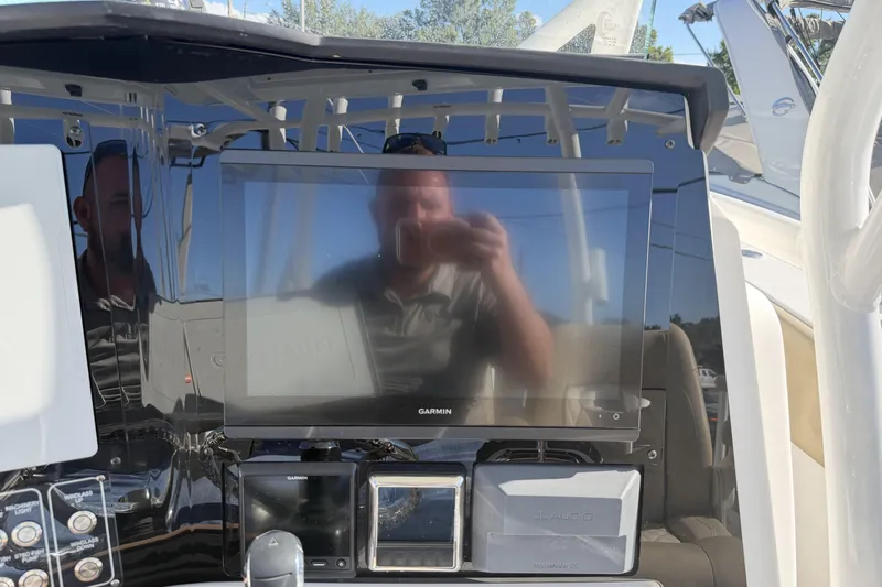  Yacht Photos Pics 2018 Sea Fox 328 Commander dashboard with Garmin display and JL Audio system.