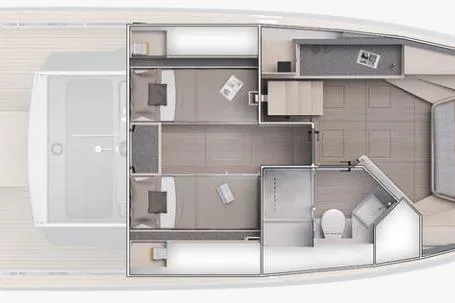 Nouveau Pardo 43 2026 Yacht Photos Pics 2026 Pardo Yachts P43 interior layout with cabins and bathroom.