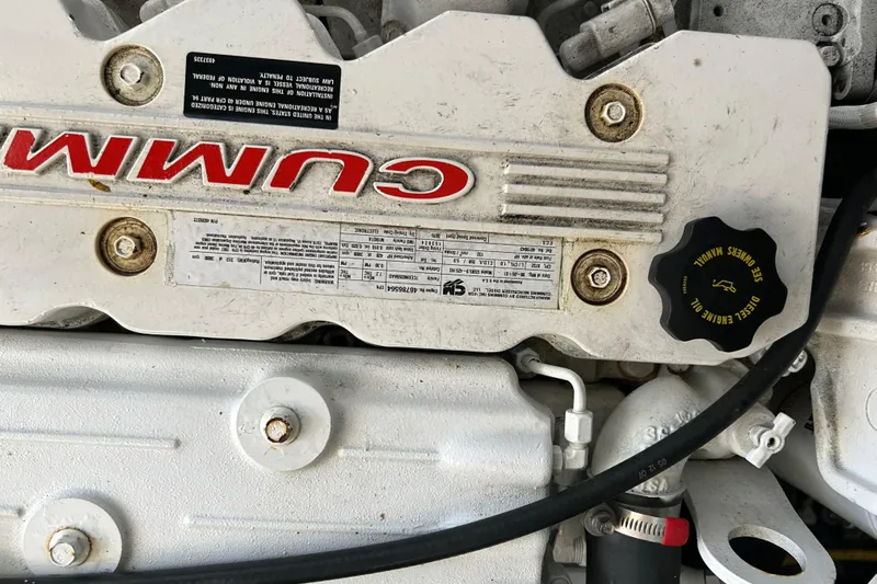 Solitude Yacht Photos Pics Close-up of a Cummins engine in a 2008 Back Cove 33 boat.
