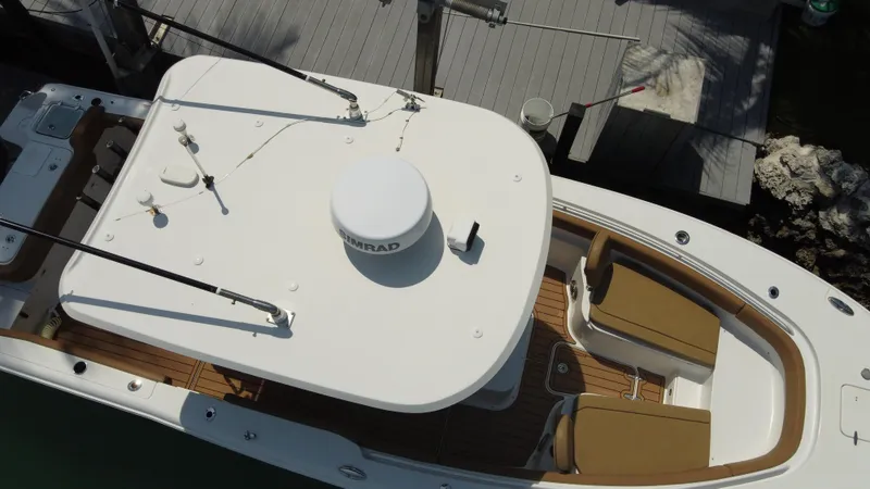  Yacht Photos Pics 2020 Sea Hunt Gamefish 30 boat with forward seating, docked aerial view.