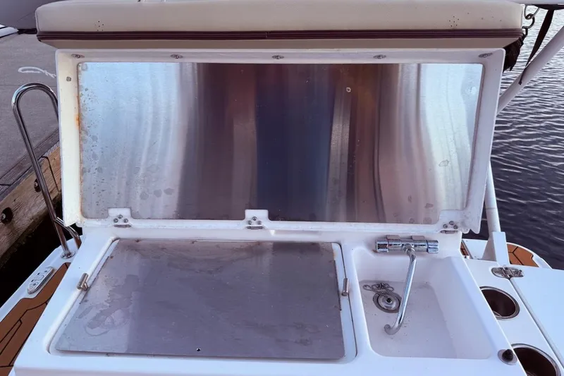 C Shell Yacht Photos Pics Outdoor sink and prep area on 2022 Ranger Tugs R-27 boat.