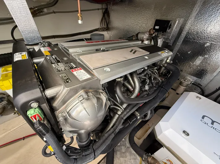  Yacht Photos Pics Engine compartment of 2024 Greenline 48 Fly yacht, showcasing advanced machinery and components.