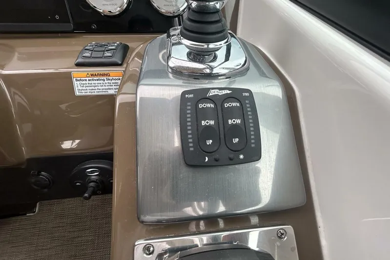  Yacht Photos Pics Control panel of a 2016 Formula 350 Sunsport boat with trim tab switches.
