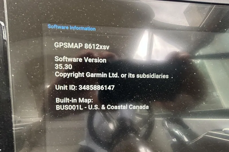  Yacht Photos Pics Display screen showing Garmin GPSMAP 8612xsv software details on a 2016 Formula 350 Sunsport.