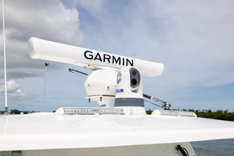  Yacht Photos Pics Garmin radar and FLIR camera on 2019 Everglades 335 Center Console boat.