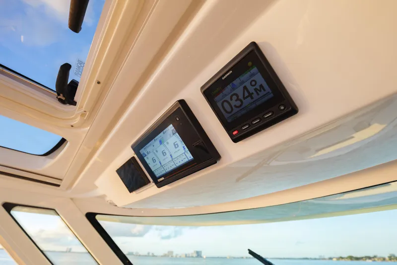  Yacht Photos Pics Dashboard of 2020 Tiara Yachts 43 LS with Garmin navigation displays.