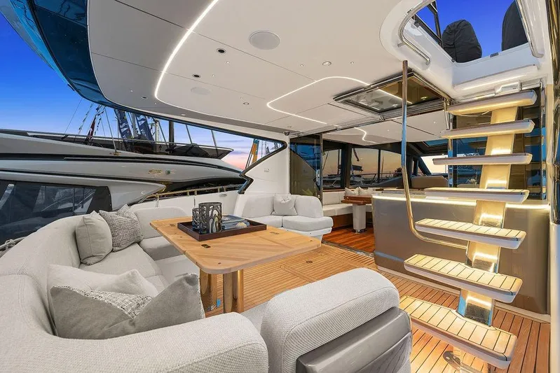 S72531 Yacht Photos Pics Luxurious 2025 Princess S72 yacht interior with elegant seating and modern lighting.
