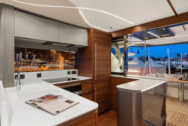 S72531 Yacht Photos Pics Luxurious 2025 Princess S72 yacht interior with modern kitchen and elegant design.