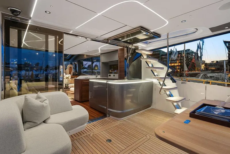 S72531 Yacht Photos Pics Luxurious interior of 2025 Princess S72 yacht with modern design and elegant furnishings.
