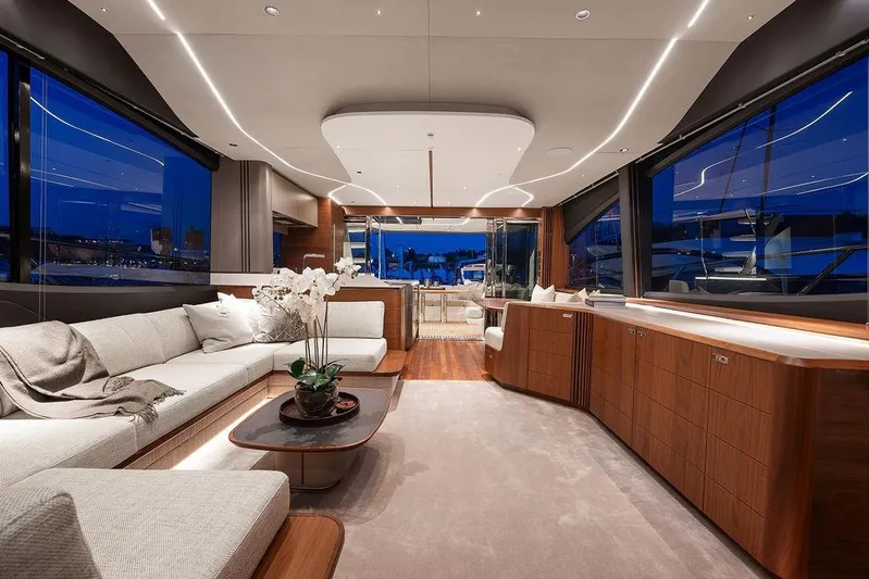 S72531 Yacht Photos Pics Luxurious interior of 2025 Princess S72 yacht with modern design and elegant furnishings.