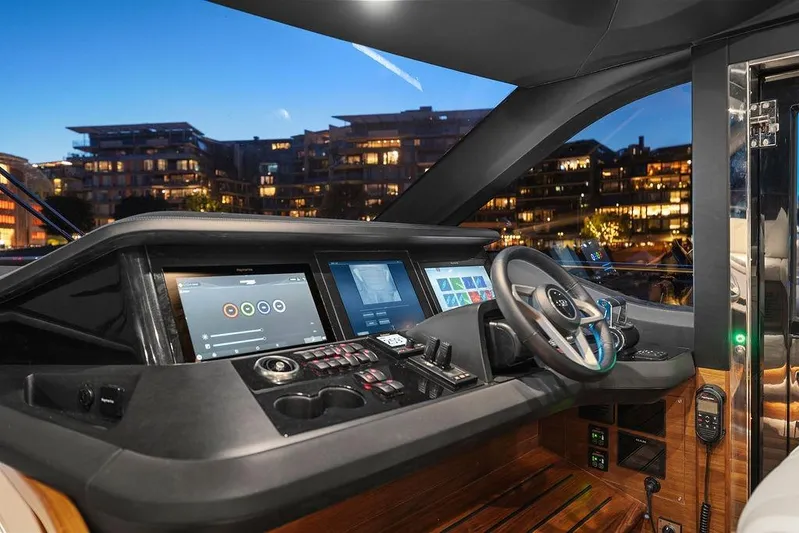 S72531 Yacht Photos Pics Luxurious 2025 Princess S72 yacht cockpit with advanced navigation systems and sleek design.